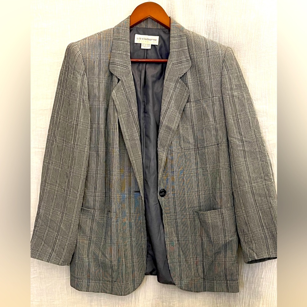 Vintage Liz Claiborne Classic Grey Plaid Blazer